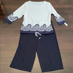 Talbots Navy and White sweater and pants set